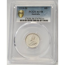AUSTRALIA 1918 . SIXPENCE . PCGS AU58